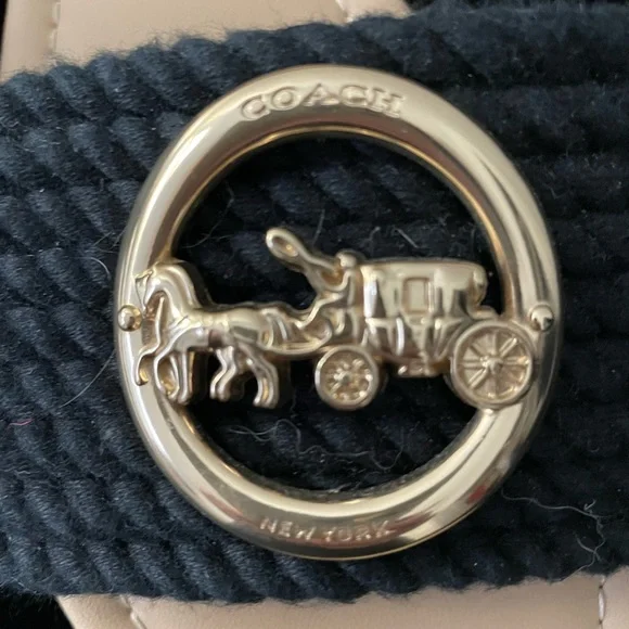 Coach Women's Black and Gold Slide Sandals - Picture 2 of 5